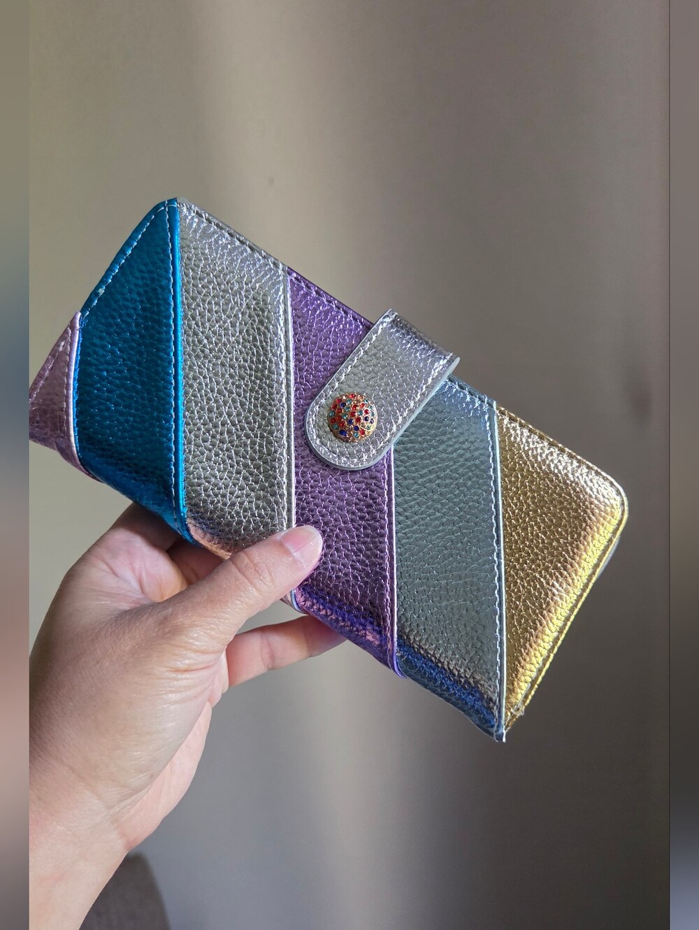 Multicolor Metallic Stripe Women's Wallet - Stylish Wrist Clutch NEW